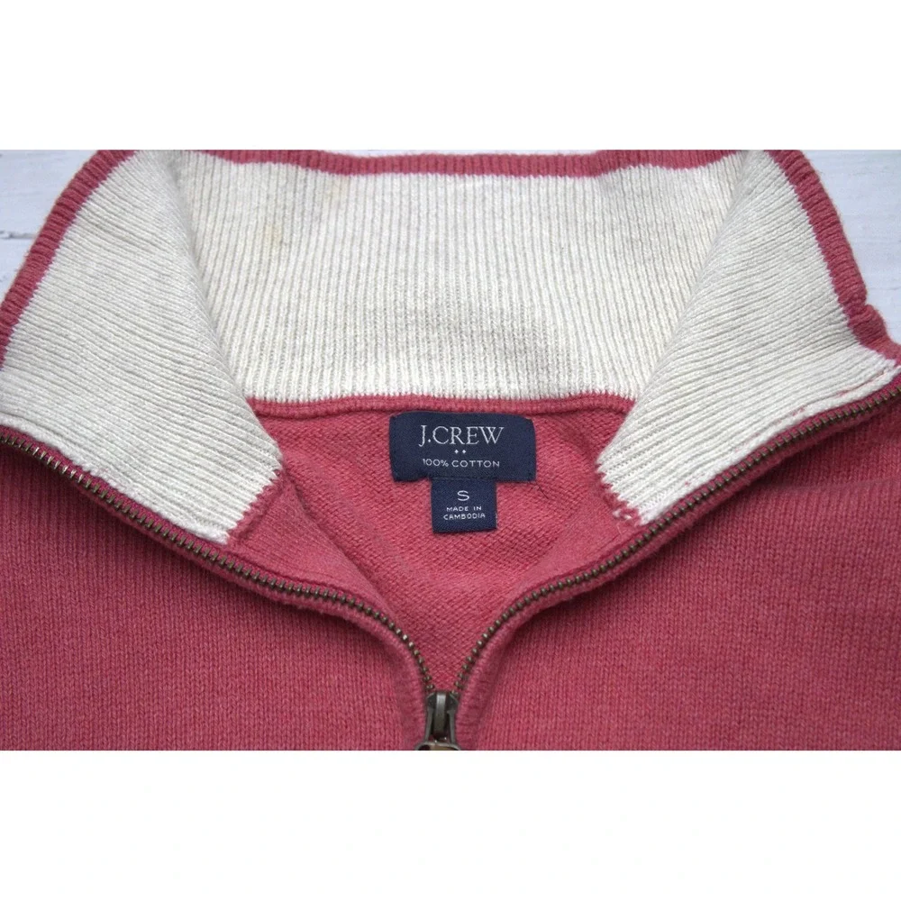 J.Crew Mens 100% Cotton Quarter Zip Sweater Red Small Preppy
